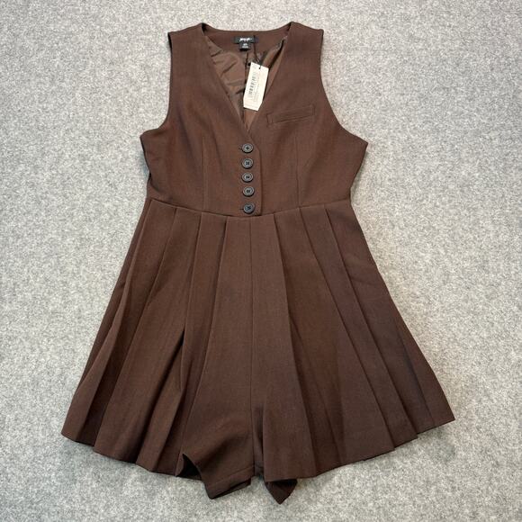 Nasty Gal Inc. Pants - Women's Nasty Gal Brown Button Front and Pleated Romper Size 4 NEW